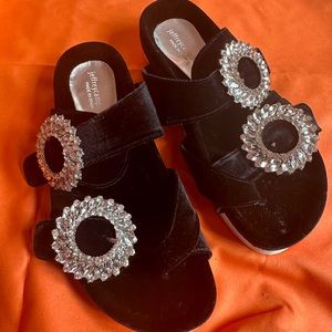 Velvet Black Crystal Birkenstock Style Jeffrey Campbell Sandals